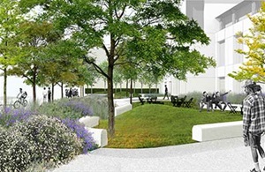Rendered image of City Hall courtyard gardens as imagined
