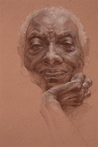 Drawing by Alexey Steele titled "Mrs. O'Neal" 2015, sepia on paper, 29in x 22in