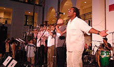 A band performing at the Culver City’s Boulevard Music Summer Festival