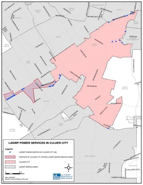 Los Angeles Water and Power service area map for Culver City