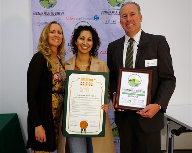Council Member Alex Fisch and Shea Cunningham from Balanced Approach presenting Sustainable Certificate to Coolhaus Awesome Ice Cream