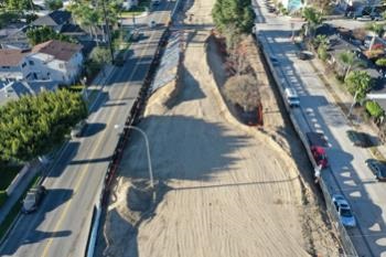 Ariel view of Culver Boulevard Realignment and Stormwater Retention Project on 02-21-21