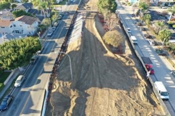 Ariel view of Culver Boulevard Realignment and Stormwater Retention Project on 01-20-21