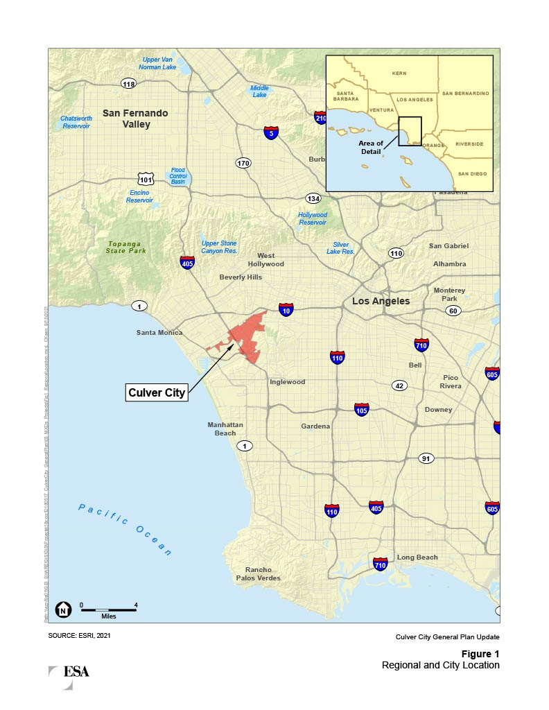 Map showing the project location for the Draft Housing Element Initial Study/Negative Declaration: Culver City, CA