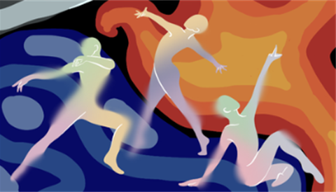 Artwork of three dancing figures
