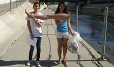 Participants and their finds at the Ballona Creek Cleanup
