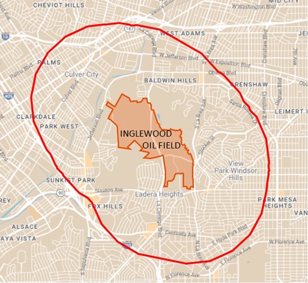 Map of the Baldwin Hills Health Assessment & Environmental Study Area