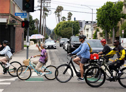 People riding bikes during CicLAvia event