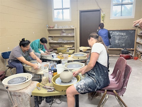 Ceramics class with students
