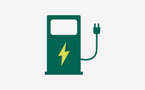 Drawing of electric vehicle charging station in green with yellow lighting bolt