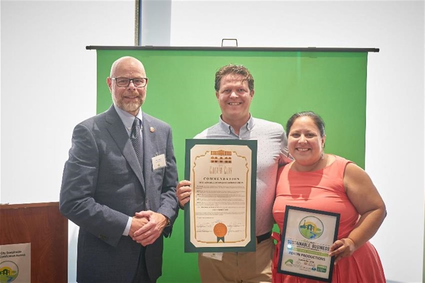 Mayor Albert Vera with ReKon Productions at Culver City Sustainable Business Certification Awards Ceremony 09-12-2023, Justin Han Photography