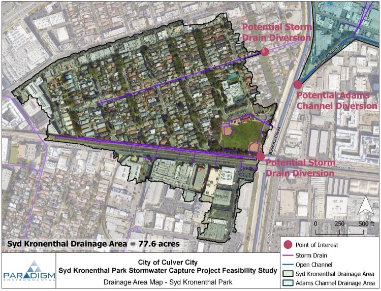 Map image showing potential drainage area for Syd Kronenthal Park Stormwater project