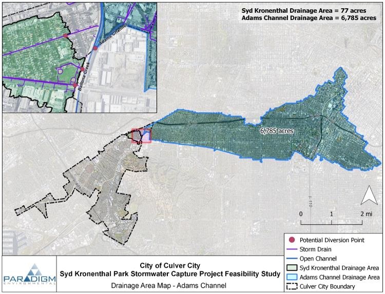 Map image showing the Adams Channel drainage area