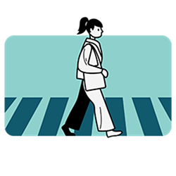 A person walking in a crosswalk