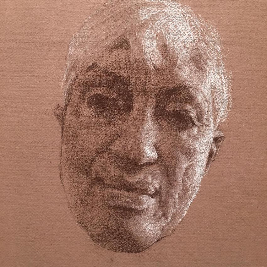 Drawing by Alexey Steele of subject Janet Hoult, captured in live stream October 2020