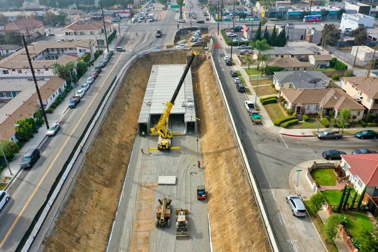 Ariel view of Culver Boulevard Realignment and Stormwater Retention Project interior on 11-2020