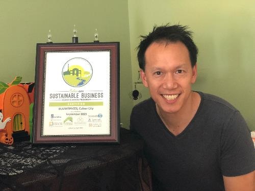 2019-20 Sustainable Business Certificate presented to Jerome Chang from Blank Spaces