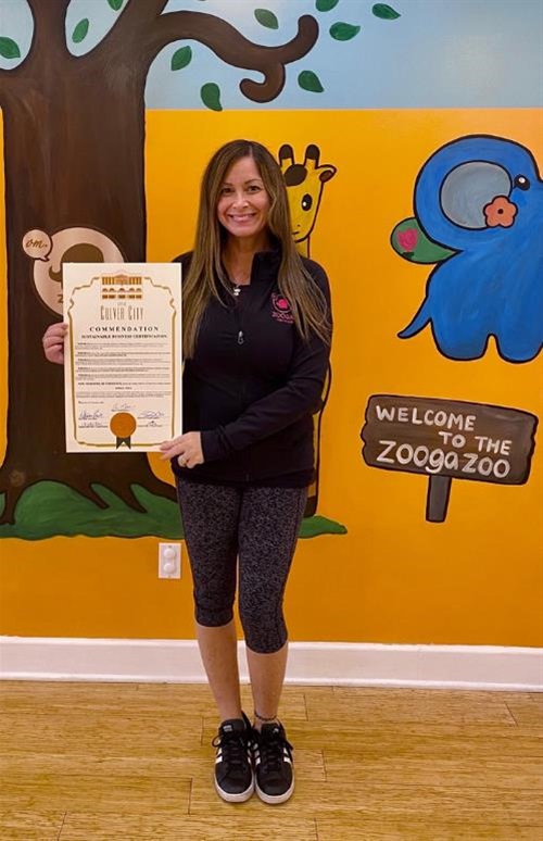 2019-2020 Sustainable Business Certificate presented to Antonia King from Zooga Yoga