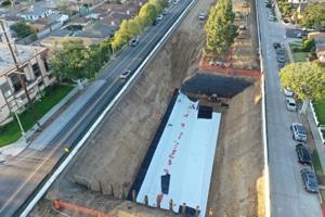 Ariel view of Culver Boulevard Realignment and Stormwater Retention Project on 01-20-21