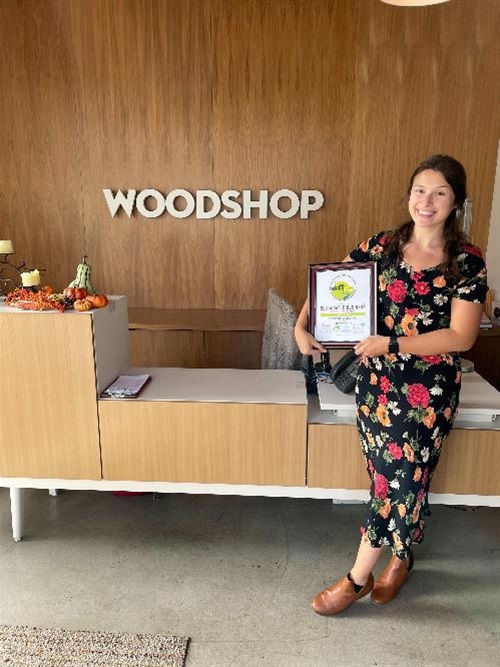 2019-2020 Sustainable Business Certificate presented to Kiara Cogar from WoodShop