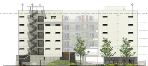 Northeast elevation of Jubilo Village affordable housing project.